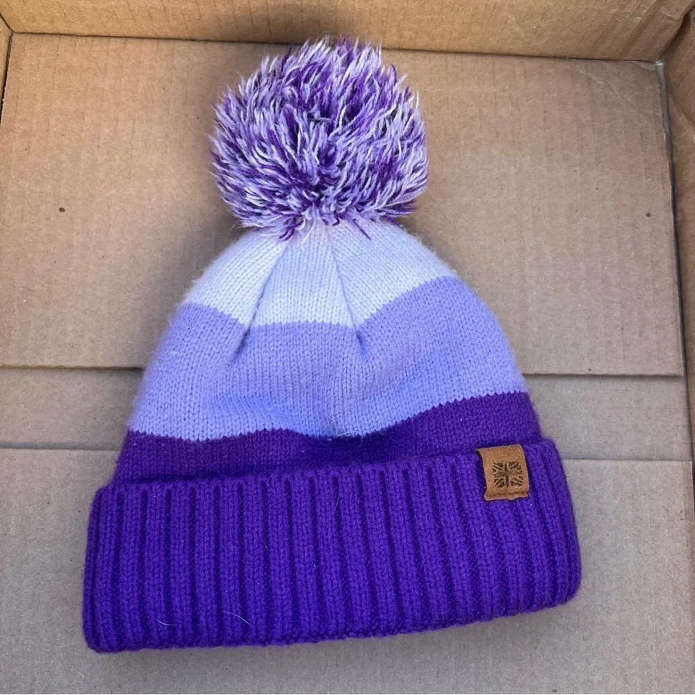 Girls Purple & White Striped Beanie